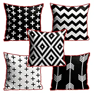 DreamVio Jute Fabric Printed Decorative Throw/Pillow Covers, Cushion Covers for Living Room, Bed Room, Sofa,Chairs Pack/Set of 5 Multi Flowers (Multicolour, Size 16 x 16 Inches) Style 37
