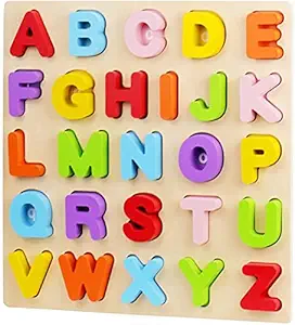 Smoneo Wooden Alphabet Puzzles, Upper Case ABC Puzzle Board for Toddlers 3-5 Years Old, Preschool Boys & Girls Educational Learning Letter Toys, Sturdy Wooden Construction