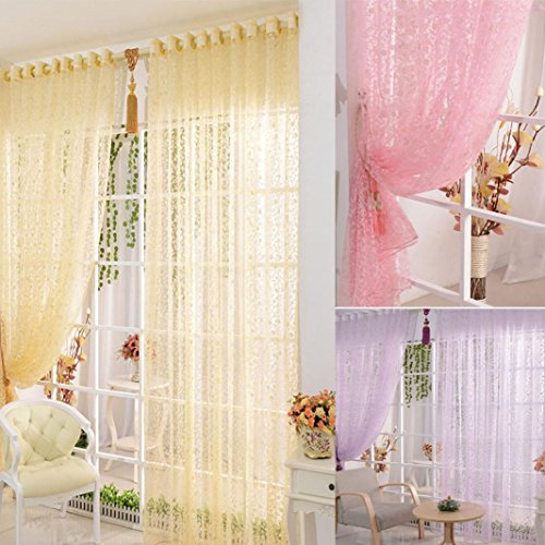 Vorhang DDLBiz® Druck-Blumen-Voile-Tür-Vorhang Fenster Paravent Schal Vorhang (Pink) - 5