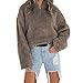 Produktbild OdeJoy Frau Winter Warm Halten Wolle Mantel Reißverschluss Baumwolle Outwear Lange Ärmel Coat Casual Lose Oberteile Persönlichkeit Langarmshirts Einfarbig Sweatshirt (Braun,L)