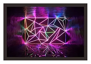 mad masters Abstract with Neon Glowing Crack Lines Interior Design Architectural Space 3D Wooden Attractive Framed Painting/Wall Art for Home Decor Unique Design (Multicolour, 45 cm x 30 cm)