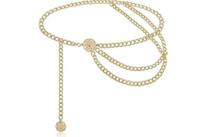 ORMROMRA Gold Women Chain Belt, Multi Layer Metal Waist Chain, Adjustable Jewelry Belt, Belly Chain Belt for Women Dresses,Jeans,Trousers