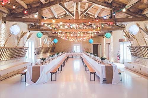 12 Seidenpapier Pompons – Deko Papierblumen in weiß, grün und blau – Pom Poms zur Vintage Dekoration ideal für Ihre Hochzeit, Babyshower (it´s a boy), Kindergeburtstage und sonstigen Feierlichkeiten (pompom) - 6