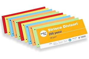 perfect line 200 Strisce divisori raccoglitori ad anelli A4, classificatori per documenti ufficio in cartone riciclato, Segna pagina Made in Germany, 5 colori, forati