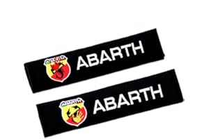 r2digital® COPPIA DI COPRI CINTURA DI SICUREZZA AUTO COMPATIBILE con ABARTH in COTONE 2Pz COPRICINTURA SPALLA RICAMATO in RILIEVO (Abar, Nero)