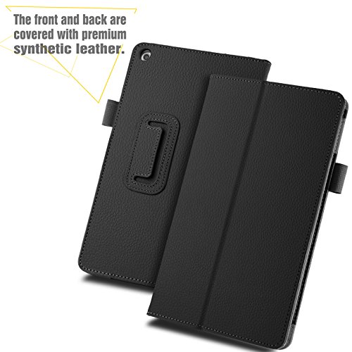 Hülle für Fire HD 8 (8-Zoll-Tablet, 7. Generation – 2017), Infiland Slim Fit Folio PU-lederne dünne Kunstleder Schutzhülle Cover Tasche für Fire HD 8 (8-Zoll-Tablet, 7. Generation – 2017)(mit Auto Schlaf / Wach Funktion)(Schwarz) - 2