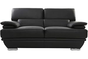 Miliboo - Sofá cuero diseño dos plazas con cabeceros ajustables negro EWING