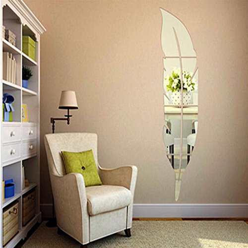 3D Silber Kunst Vinyl Wand Feder-Muster Aufkleber Sticker DIY Spiegel Stil Dekor - 3