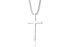 Ormromra Męski Łańcuszek z Krzyżykiem, Srebrny Wisiorek w Kształcie Krzyża, Stal Nierdzewna, Biżuteria Premium, Stabilny Łańcuszek z Zawieszką w Kształcie Krzyża, 60 cm