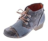  TMA Damen Stiefelletten Echtleder Schuhe Comfort Leder Knöchelschuhe Schwarz-Grau TMA 6109 Boots Gr. 38