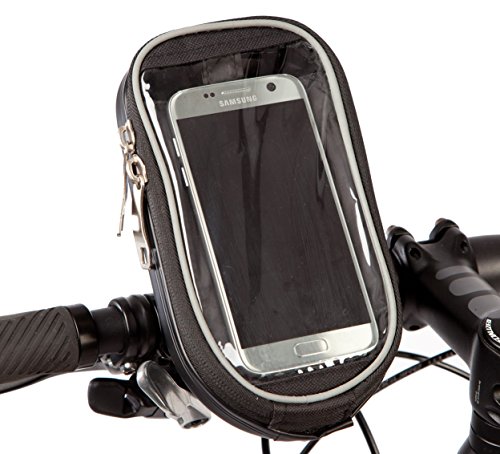 BTR Lenkrad Fahrradtasche und Handyhalterung im Hartschalengehäuse - durchsichtige PVC Oberfläche - wasserfest – schwarz