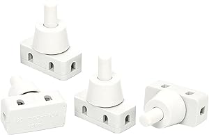 Leloco 4 Stücke Einbau-Druckschalter Weiß 250V 2A mit Schraubkontakten – 1-poliger Druckschalter für Lampen, Haushaltsgeräte und Elektroinstallation (M10 Gewinde, IP20 Schutz)