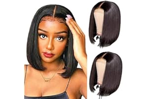TOOCCI Parrucca Donna Capelli Umani 4x4 Lace Front Wigs Human Hair Straight Short Bob Wig Natural Color Brasiliani Vergini Veri Glueless Wig with Natural Hairline 10 pollici