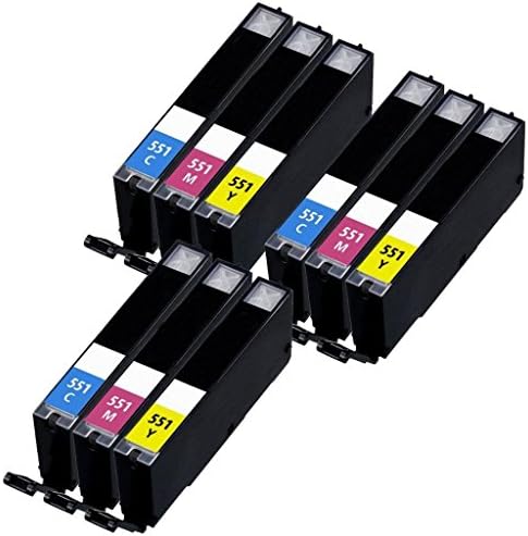 9 XL (9 Pack) CLI-551XL CMY CYAN/MAGENTA/YELLOW Compatible Ink Cartridges for Canon Pixma MG5450 MG5550 MG6350 MG6450 MX725 MX925 IP7150 iP7250 iP8750 iX6850 MG5650 MG6650 MG7150 MG7550 Printers