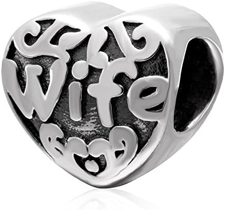 Wife in Heart 925 Sterling Silver Charms Anniversary Wedding Gifts European Beads for Snake Chain Bracelets By Sandcastle Charm