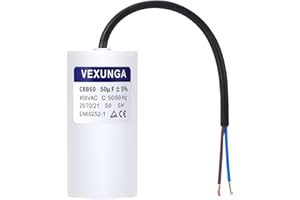 VEXUNGA Kondensator 50uF 450 V kondensator rozruchowy 50µF AC kondensator silnika CBB60 SH 50 MFD 450 VAC kondensatory 50 x 103 mm 50/60 Hz z kablem