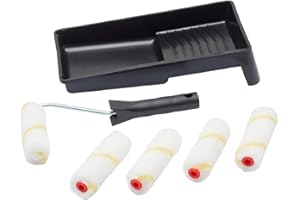 Fit for the Job 7-częściowy mini zestaw wałków malarskich do malowania emulsyjnego, mały wałek i taca do malowania ścian i sufitów, 4-calowy zestaw wałków