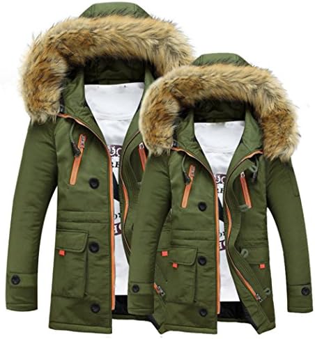 Mens Jacket Coat, DoraMe Unisex Faux Fur Wool Hooded Coat Warm Winter Long Jacket (L, Green)