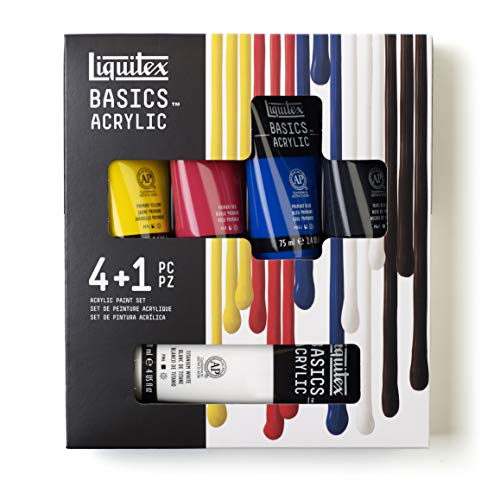 Liquitex Basics Set di  4 Tubi da 75ml + 1 tubo da 118ml Bianco di Titanio