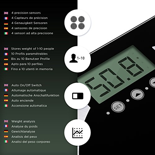 Duronic BS401 Digitalwaage mit Körperfett Analyse bis zu 180kg – dünner Glasboden, Badezimmer Maßstab, Touchbildschirm - 5