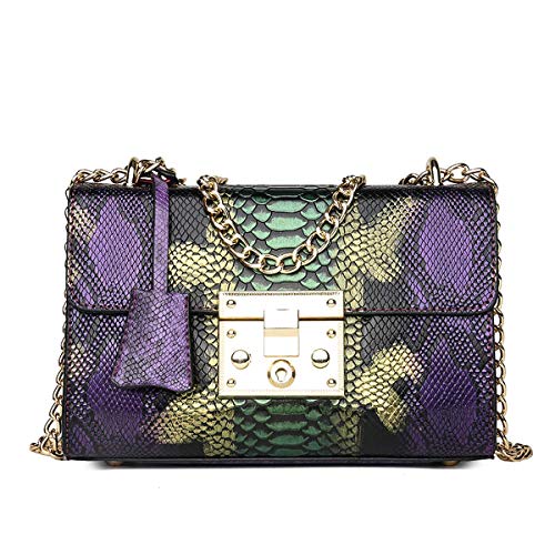 Preisvergleich Produktbild 2019 Frühling neue Pythonmuster Handtasche Schultertasche hohe Qualität Leder Umhängetasche Dame Kreuz Leichensack Partei Taschen (lila, 22x15x9cm)