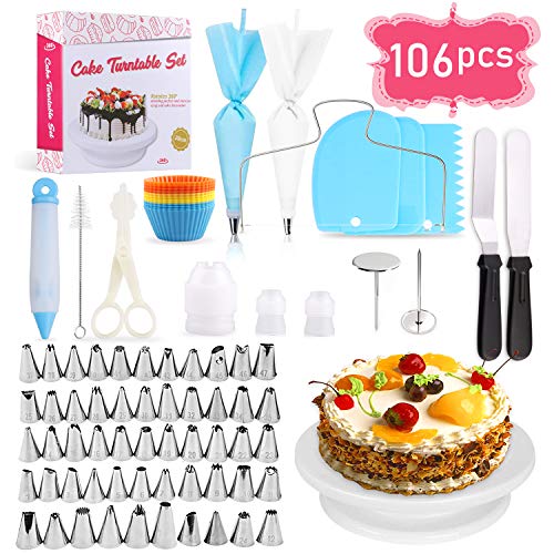 SPLAKS Decorazione Torta Set, 106pcs di Utensili da Decorazione per Torte della Pasticceria Professionale,Supporto per Giradischi Rotante, Spatola Liscia .Adatta per Cupcake, Dolci?Torta