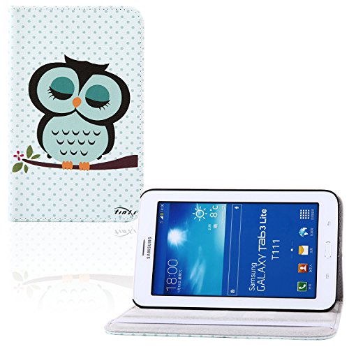 tinxi® Für Samsung Tab 3 7.0 Lite Case, Kunstleder Tasche für Samsung Galaxy Tab 3 7.0 Lite T110 T111 T113 T116 7 Zoll (17,78 cm) Tasche PC Tablet Schutzhülle Folio Hülle Etui Flipcase Cover Case hellgrüne Eule Owl (NICHT FÜR Tab 3 7.0 T210 T211 geeignet)