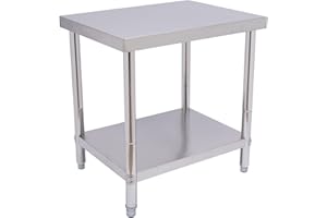 WSIKGHU Arbeitstisch Edelstahl Werkbank Arbeitstisch Belastbarkeit 300/400kg Lebensmittel Zubereitungstisch mit Füßen/Nachlauf Gewerbliche Arbeitstisch (mit Füßen 76 x 60 x 80cm)
