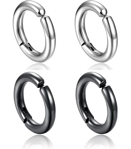 Orecchini Finti a Cerchio - 4 Paia Non Forati per Naso, Labbro, Orecchio - Bambina in Acciaio Inossidabile, Magnetici Calamita Senza Buco Uomo Donna Clip 8MM