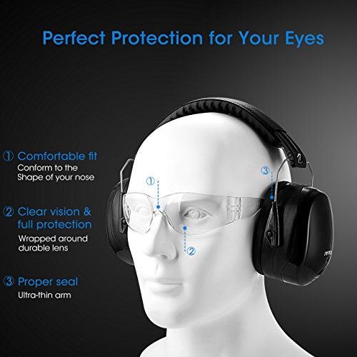Mpow Schießsport Ohrenschützer, Sicherheit Ohrenschützer SNR 34 dB Gehörschutz, Sicherheitsschutz Ohrenschützer mit 2 Stück kratzfesten Schutzbrillen für Feuerwaffen, Luftfahrt, Bau - 4