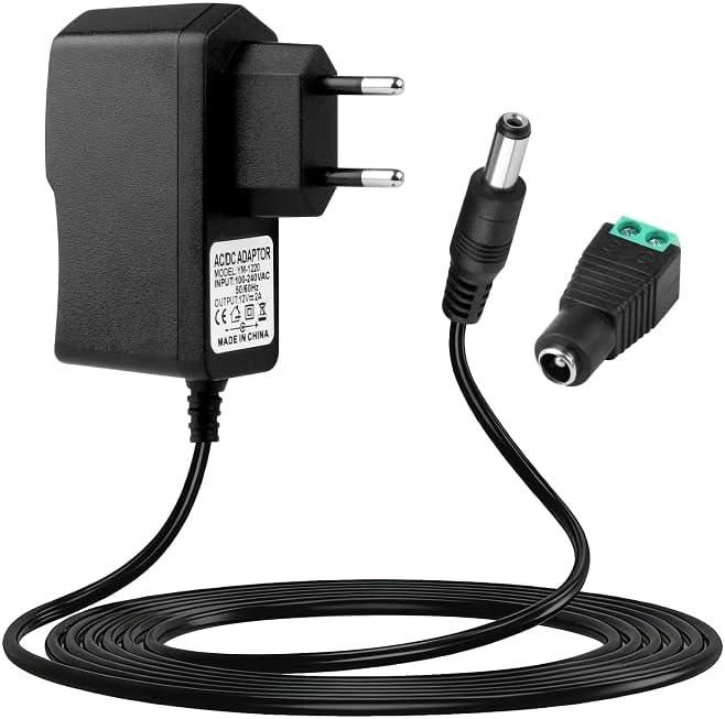 12V 2A LED Alimentador, Universal Transformador AC 100-240V 50/60Hz Fuente de Alimentación, Adaptador Enchufe EU Cargador 5,5 x 2,1 mm con Conector DC para Tiras LED, Cámaras CCTV, TV Box, Routers