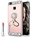 Produktbild Spiegel Hülle für Huawei P10 Lite,Huawei P10 Lite Schutzhülle Bling Strass,Hpory Fashion Luxus Spiegel Glänzend Glitzer Kristall Ultra Thin Crystal Rotierendem Ring Fingerhalterung Ständer Halter Überzug Mirror Sparkle Pailletee Bling Strass Diamanten Silikon Perfekter Hülle für Mädchen Frauen Silicone TPU Protector Bumper Anti-Staub Anti-Kratzer Telefon Tasche Handytasche Schutzhülle für Huawei P10 Lite-(Roségold)