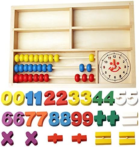 Haodou Children Toys Wooden Math Number Counting Game Clock Toys Kids Early Aid Learning Tool Preschool Educational Plaything with Box 1 Set