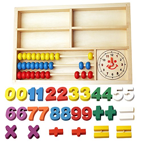 Haodou Children Toys Wooden Math Number Counting Game Clock Toys Kids Early Aid Learning Tool Preschool Educational Plaything with Box 1 Set
