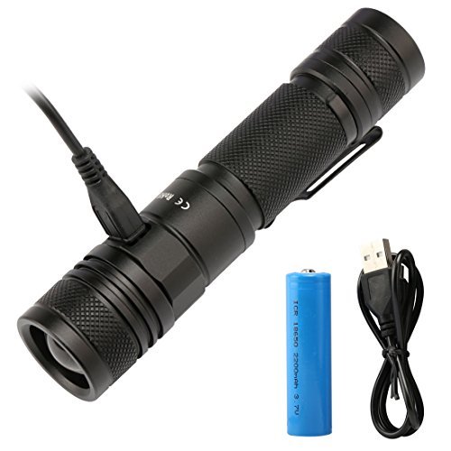 NORZERO DC12 Micro-USB Schnittstelle Aufladbare Taschenlampe LED-Taschenlampe Kit CREE XM-L2 950 Lumen Ultra Hell und Wasserdicht Vergrößern und Verkleinern (Batterie Eingeschlossen) (DC12 Kaltweiß)