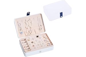 Terafeels White Jewellery Storage Boxes for Women PU Leather Portable Jewelry Case for Earring Necklace Rings 6.7 (L) X 4.7 (W) X 2.2 (H) Inches White004