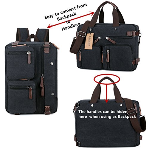 BAOSHA HB-22 Vintage Leinwand Herren Aktentasche Rucksäcke Arbeitstasche Umhängetasche Laptoptasche Schwarz - 3