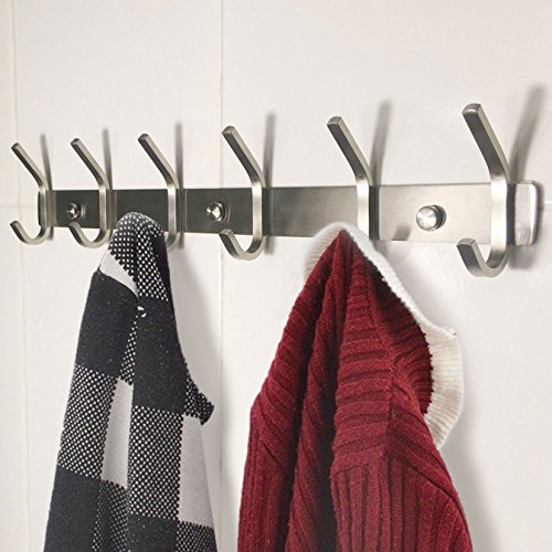 Kleiderhaken, Migimi Garderobenleiste Hakenleiste Edelstahl Rostfrei Wandhaken Mit 6 Haken für die Garderobe Garderobenhaken, 43.1 x 2.9 x 8 cm (Sliver) - 7