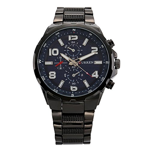 HOSPORT Curren - Reloj analógico para Hombre, Correa de aleación de Acero, Esfera Redonda, Reloj de Pulsera, Impermeable, Deportivo, Casual, Reloj de Cuarzo