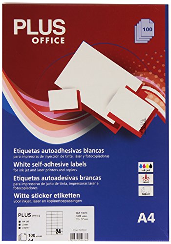 Plus Office 10676 - Etiquetas autoadhesivas de cantos rectos, 2400 eti/caja, 70 x 37 mm, blanco