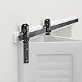 BONIKLUBA 2.5FT/76CM Bi-Folding Sliding Barn Door Hardware Track Kit for Double 35cm Wide Bifold Doors, Side Mounted Black Roller Hanger