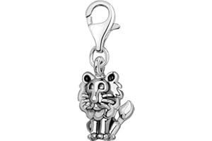 Quiges 3D Leo Zodiac Sign Clip On Charm Pendant Silver Plated Women's Jewellery
