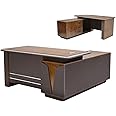 Sulsha Modern Office Desk table L Shaped Design Wood with 3 Lockable Drawers Attractive Design 1.6 meter long boss Executive CEO manager Desk (Golden Oak + Brown W9, L160 X W80 X H75CM)