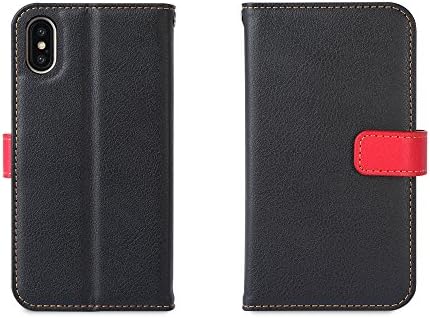 Apple iPhone X Case, Casemania Leather Wallet Case Protector Flip Cover with Kickstand Card Holder Card Slots Black PU Leather for iPhoneX (Black)