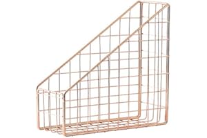 SNOWINSPRING Rose Gold Electroplated Iron Book Holder Desktop Shelf File Magazine Book Stand Office Home Stationery Organizer Holder