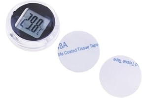 Almencla Temperature Gauges - Waterproof Round Stick-On Thermometer Mini Lcd Display Digital Temp Celsius Meter for Motorcycles Scooter Trucks - Black