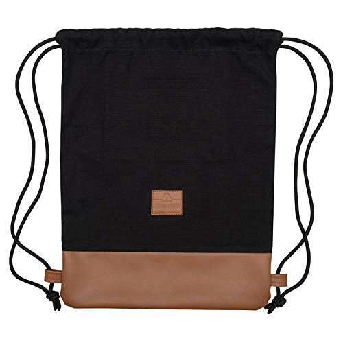Turnbeutel Hipster Schwarz   Braun - JOHNNY URBAN  Luke  Canvas Gymsack Gym Bag Beutel Sportbeutel Rucksack f  r Damen   Herren mit Innentasche - Aus 