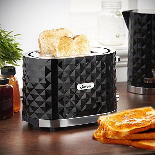 Limee Toaster für 2 Scheiben, Brötchenwärmer aus Edelstahl, kühle Außenseite, Schwarz,Black-B - 6