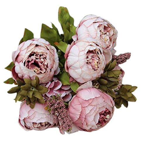 Yogogo 1 Bouquet 8 Köpfe Künstliche Pfingstrose -Silk Blumen-Blatt Startseite Hochzeit Dekor (Khaki)