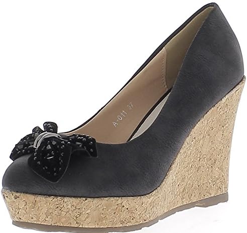 Offset black heel 10cm and shelf with pretty node and strass - 6UK,  39 EU